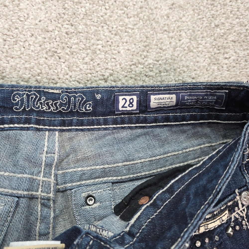 Miss Me Signature Skinny Jeans Dark Wash Embellished Studded JP816552 Size 28 - Picture 2 of 11